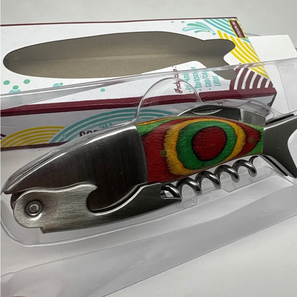 Streamline Waiter's Corkscrew Bottle Opener Fish Design‎ Foil Knife Cork Lifter